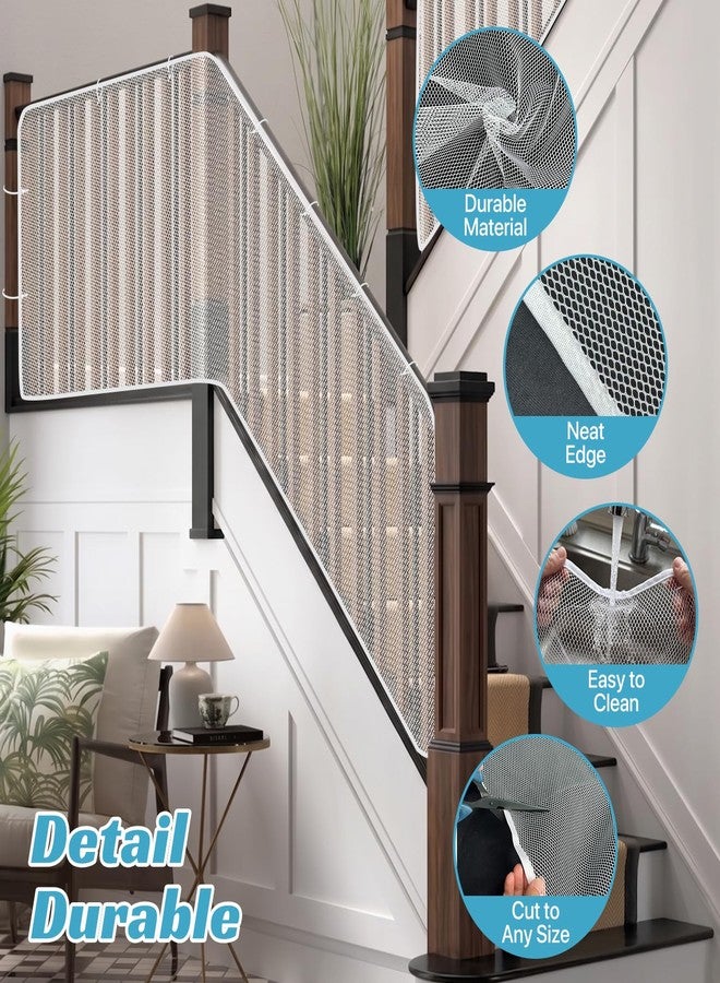 DTOMCD Banister Guard 15 x 3 ft Heavy Duty Stair Railing Cover for Pets, Reinforced Seam Dog Cat Safety Netting, No-Drill Balcony Barrier for Apartment Stairs, White. - Image 5