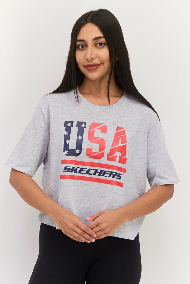 SKECHERS Women Sportswear Fit Short Sleeve Outdoor Top, Grey Combo - Image 1