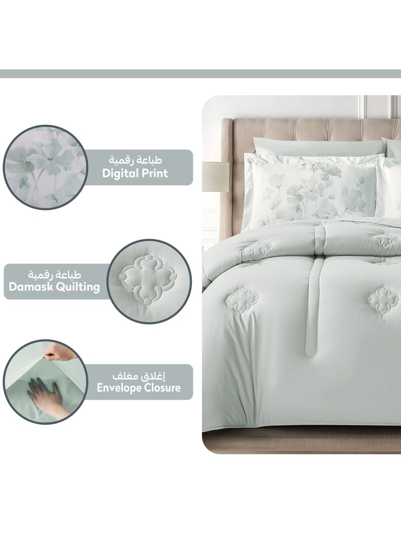 Bedding Comforter Set, King Size Fits 200x200 cm - 6-Pcs Digital Print Quilted Bed Set, Microfiber Fabric - 1 Comforter, 1 Fitted Sheet, 2 Pillow Shams, 2 Pillowcases