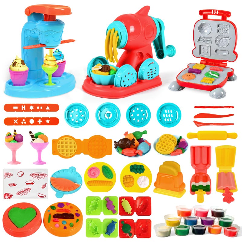 Aprilwolf 59 PCS 3 in 1 Dough Sets for Kids Ages 348 Art Crafts Dough Tools Kit Ice Cream Playset Noodle Hamburger Maker Machine Kitchen Creations Food Play Toys Toddlers Boys Girls - Image 2