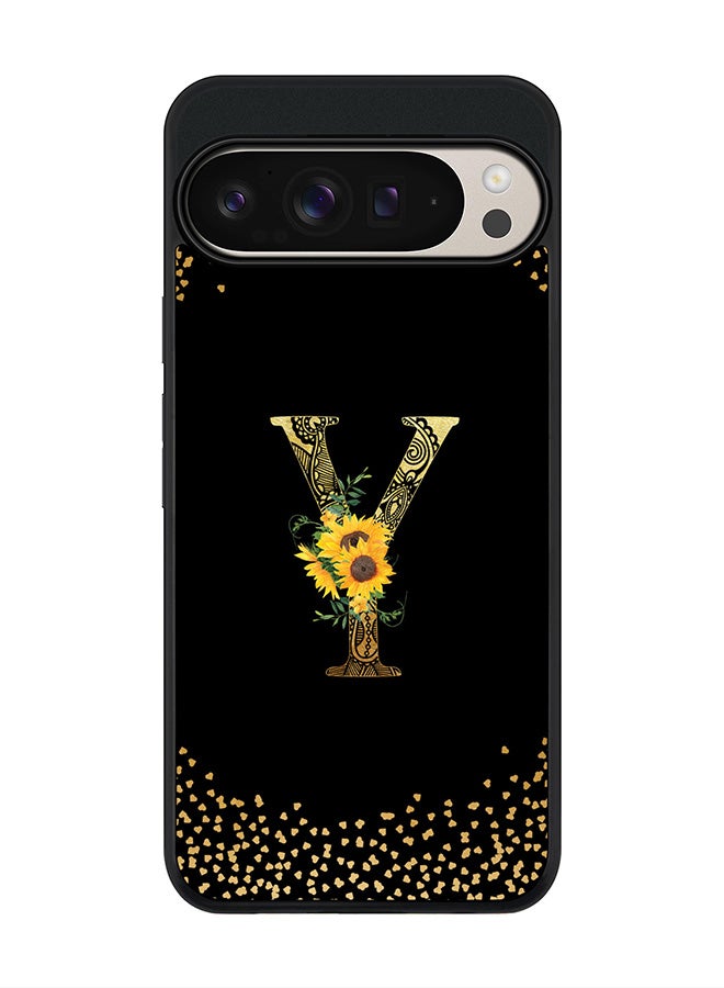 Stylizedd For Google Pixel 9 Pro XL Case,Slim fit Camera Protection, Shockproof Thin Phone cover - Custom Floral Monogram - Y ( Black ) - Image 1