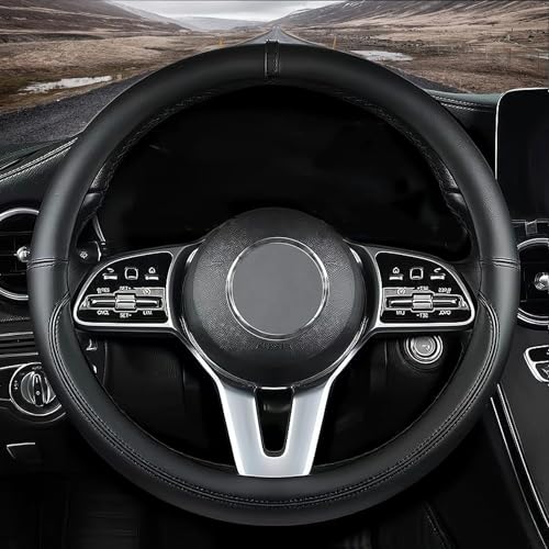 Sawuaa Custom fit for Kia Car Steering Wheel Cover, Nappa Leather Car Steering Wheel Cover Non-Slip Steering Wheel Cover, Designed for Kia Interior Accessories (Black,for Kia) - Image 1