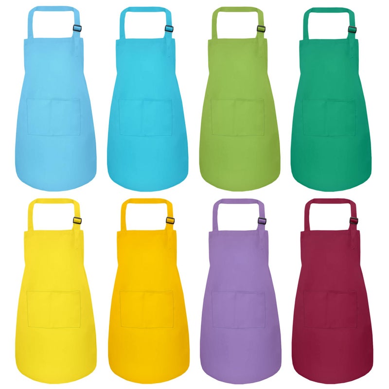 IAGBIBUI Kids Apron 8 Pack Kids Aprons for Girls Boys Children Art Painting Aprons Kitchen Classroom Cooking Baking for Age 613 Years - Image 3