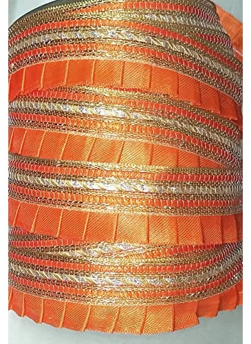 GOELX Goelx Ribbon Lace Colorful Border 9 mtr for Decorations and Sewing (Orange)  - Image 1