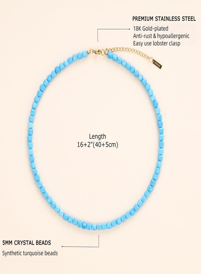COAI Simple Beaded Necklace, Healing Crystal Necklace for Women, 16+2", Stone, synthetic-turquoise - Image 4