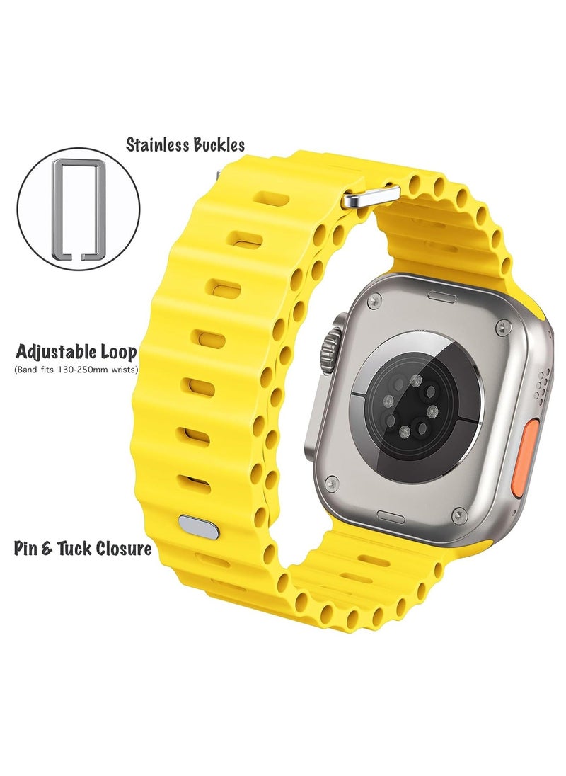 Color Fans - Soft Silicone Ocean Sports Strap Compatible Apple Watch 41mm 40mm 38mm for Men Women, Adjustible Watch Band for Apple Watch SE/Series 9/8/7/6/5/4/3/2/1 - Yellow - Image 1