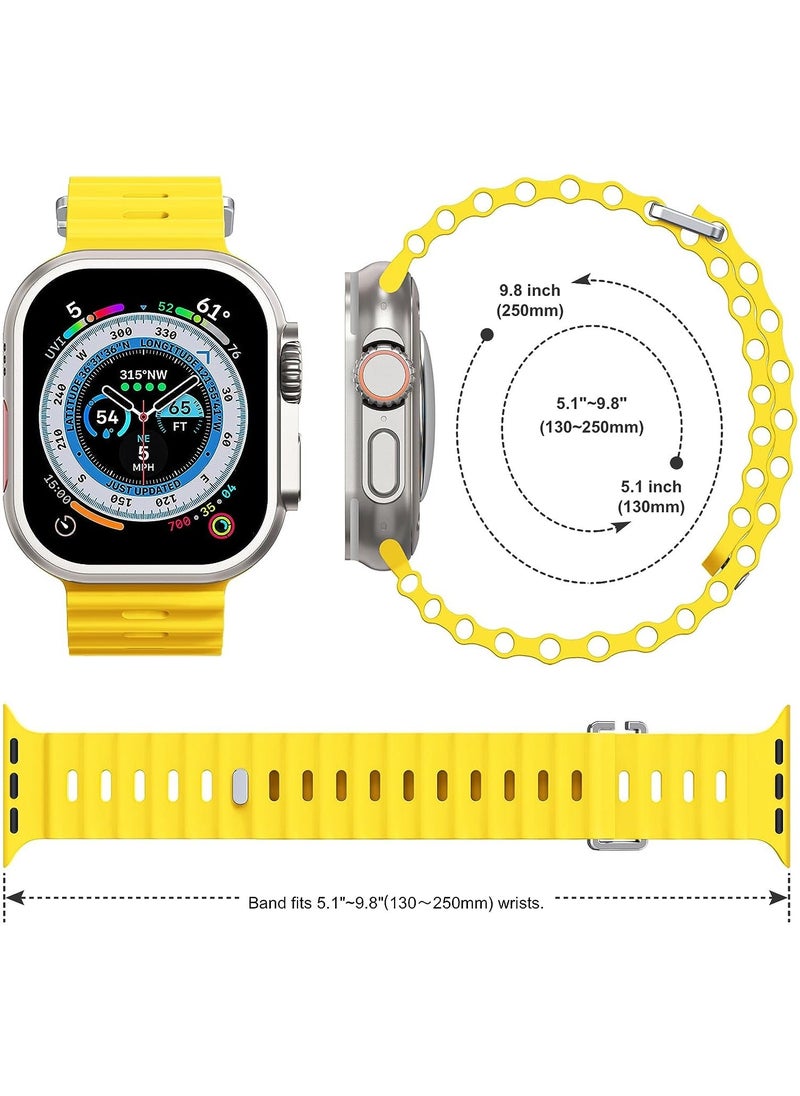 Color Fans - Soft Silicone Ocean Sports Strap Compatible Apple Watch 41mm 40mm 38mm for Men Women, Adjustible Watch Band for Apple Watch SE/Series 9/8/7/6/5/4/3/2/1 - Yellow - Image 1