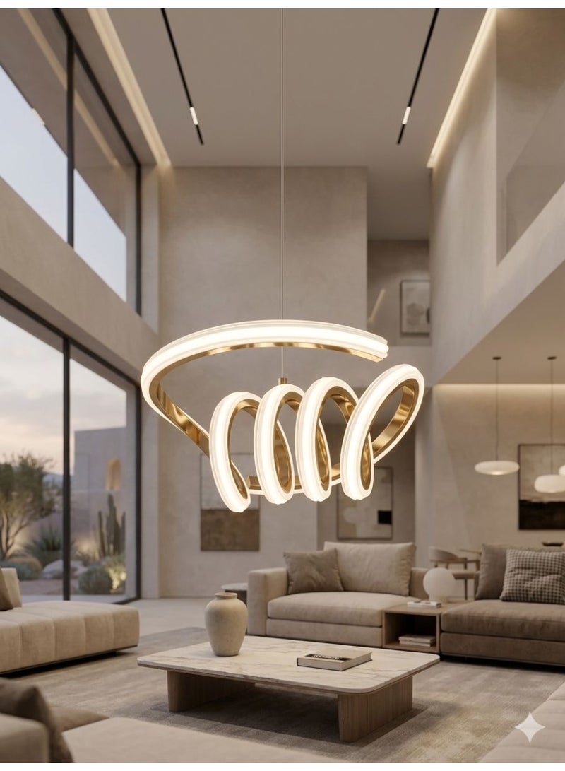 لامبارا ثريا علاقي مودرن ذهبي ثلاث إضاءات LED – تصميم حلقات حديث – هيكل ذهبي فاخر مع أكريليك – قطر 30 سم - Image 1