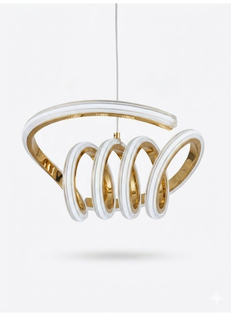 لامبارا ثريا علاقي مودرن ذهبي ثلاث إضاءات LED – تصميم حلقات حديث – هيكل ذهبي فاخر مع أكريليك – قطر 30 سم - Image 2