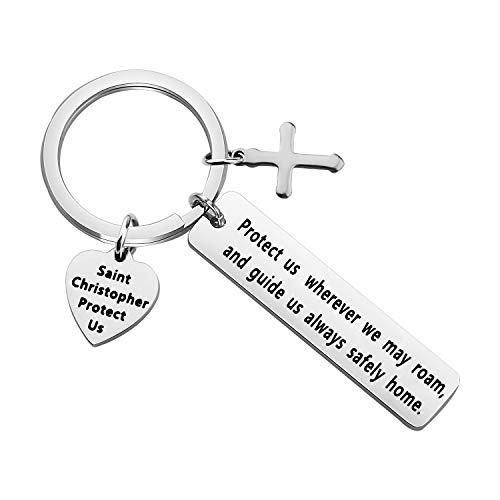 MYOSPARK Saint Christopher Protect Us Keychain Travel Keychain Car Protection Keyring Religious Jewelry Gift For Traveler Driver Saint Christopher Protect Us - Image 1
