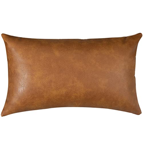 PANOD Premium Faux Leather Throw Pillow Covers Modern Luxury Decorative Lumbar Throw Pillow Case Cushion Cases for Sofa Couch Bed Car Outdoor12x20 inch Brown