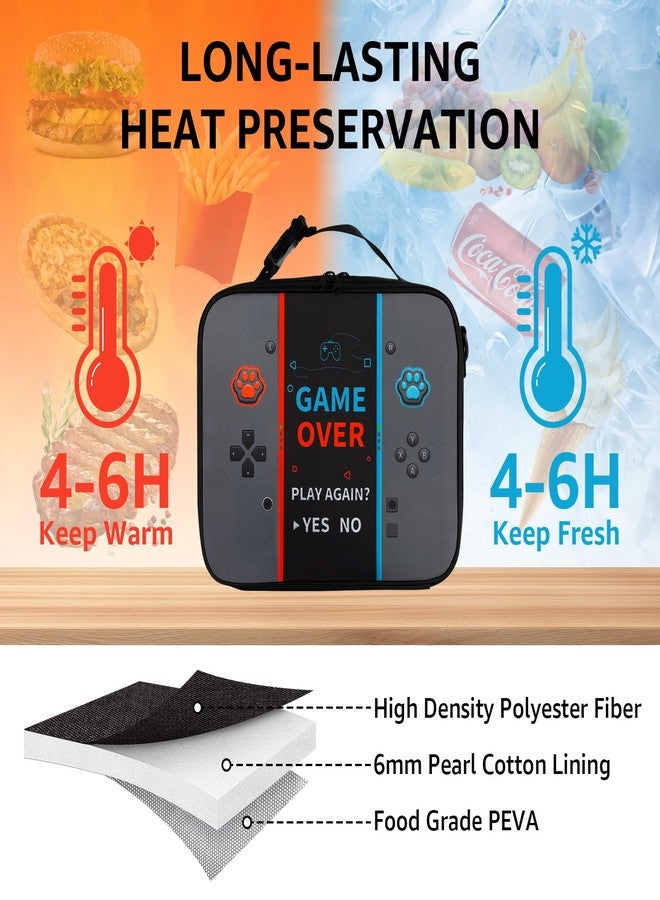 Easozoom Game Console Bento Insulated Lunch Bag lonchera for Teen Boy Kid Gamer Lunch Box Reusable Large Capacity Portable Waterproof Leakproof with name tag to School Office Picnic (Gray) - Image 2