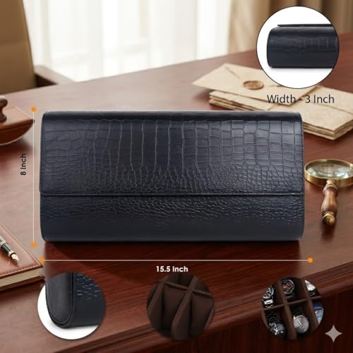essart 12-Slot Watch Roll Case – Luxury PU Leather Travel Watch Organizer for Men & Women | Portable Watch Storage Case | Scratch-Resistant & Protective - Image 3