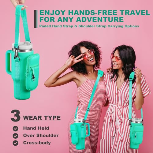 BULKITEM 40oz Water Bottle Carrier Bag with Phone Pocket for Green Stanley 40 oz Tumbler with Handle, Green Insulated Neoprene Cup Holder Pouch Strap for Valentines Stanley Cup Accessories - Image 5