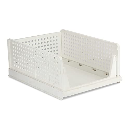 JEYANG Folding Wardrobe Organizer Plastic Stackable Clothe Closet Self Storage Container, Rectangular Cupboard for Kitchen, Home and Bathroom (White) (Pack of 6 (Large White)) - Image 5