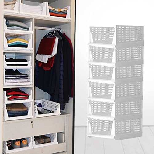 JEYANG Folding Wardrobe Organizer Plastic Stackable Clothe Closet Self Storage Container, Rectangular Cupboard for Kitchen, Home and Bathroom (White) (Pack of 6 (Large White)) - Image 1
