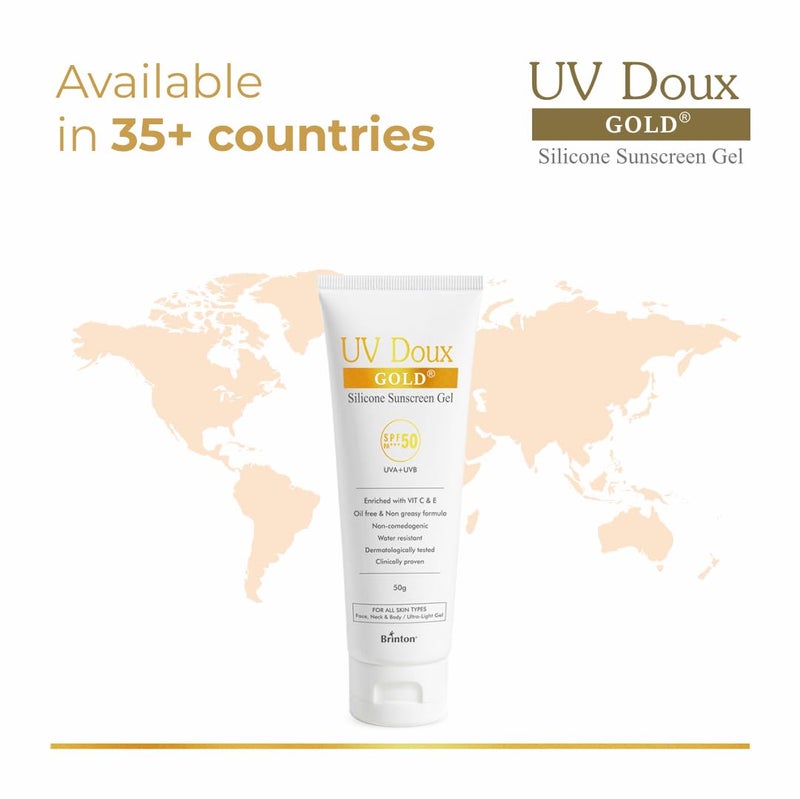 Brinton Brinton UV Doux Gold Silicone Sunscreen Gel SPF 50 PA Enriched With Vitamin C  E  Water Resistant Oil Free  Non Greasy  UVAUVB With Broad Spectrum 50 g x Pack of 3 - Image 5