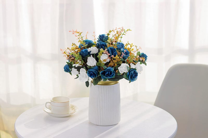 MOOMASS 4 Bunches of Artificial Roses.ã€‚48 Small Rosesï¼ŒPlastic Silk Flower, Suitable for Plant Decoration of Family Hotel Wedding Christmas Office Table.ï¼ˆDark Blueï¼‰â€¦ - Image 2