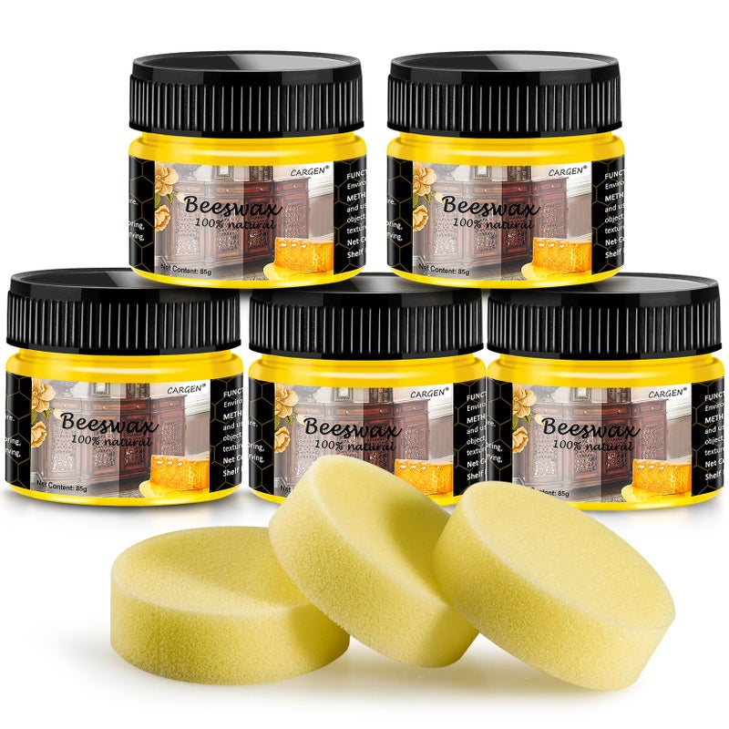 CARGEN Beeswax Furniture Polish, Wood Seasoning Beeswax for Furniture Wood Wax for Dining Table Floor Doors Chairs Cabinets to Protect and Care 5pcs Beeswax Polish and 3pcs Sponges - Image 1