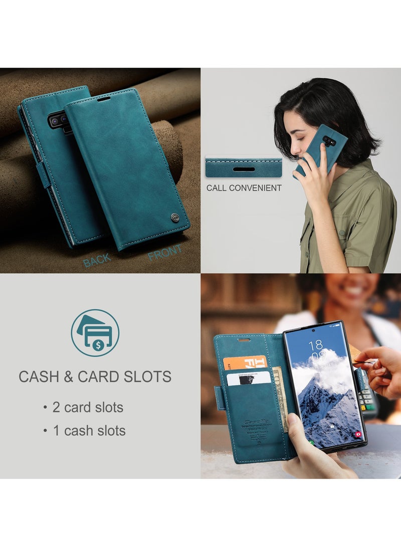 CaseMe Phone Case Luxury PU Leather Design 013 Flip Cover Card Slot Holder Cover For Samsung Galaxy Note 9 (Green) - Image 4