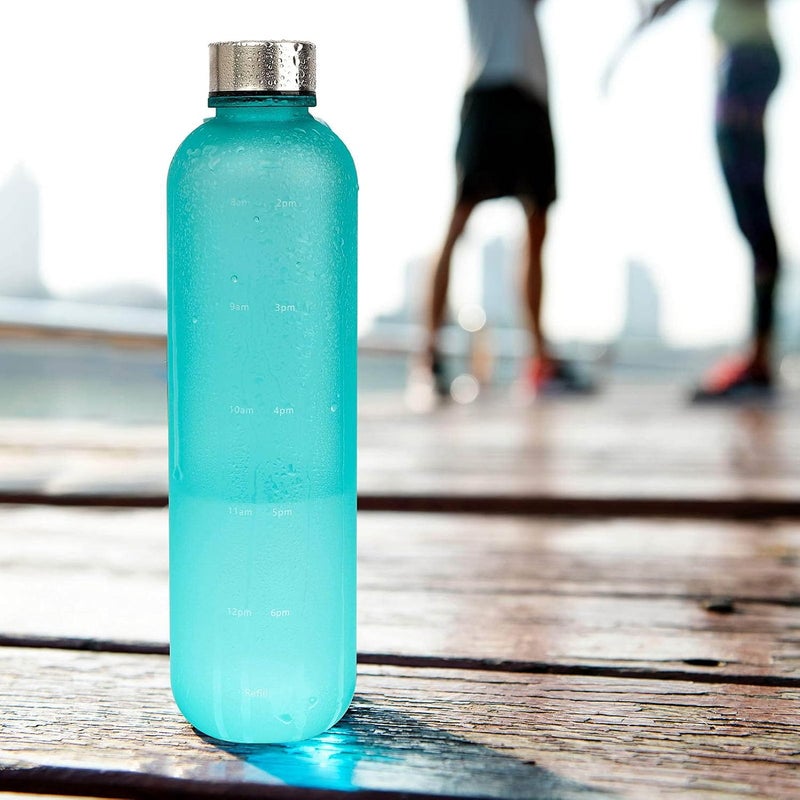 Tycom Drinking Water Bottle With Time Marker - 1L Leak-Proof, BPA Free, Motivational Reusable 32oz Water Bottles With Times To Drink - Ideal For Fitness, Sports, Travel, Gym, & Outdoor (White) - Image 1