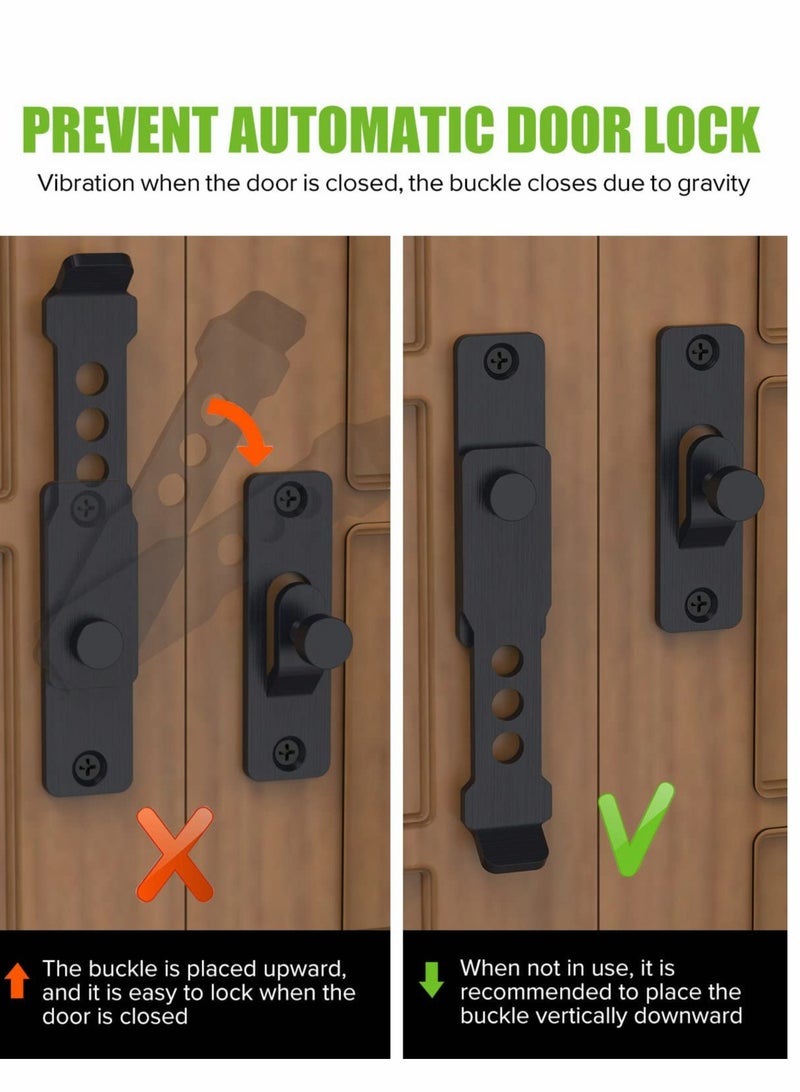 Barn Door Lock, Flip Gate Latches, 304 Stainless Steel Heavy Duty Safety Door Bolt Latch Lock For Sliding Barn Door Latch Lock, Fence, Garden, Bathroom, Outdoor, Shed, Garage Door Black - Image 3