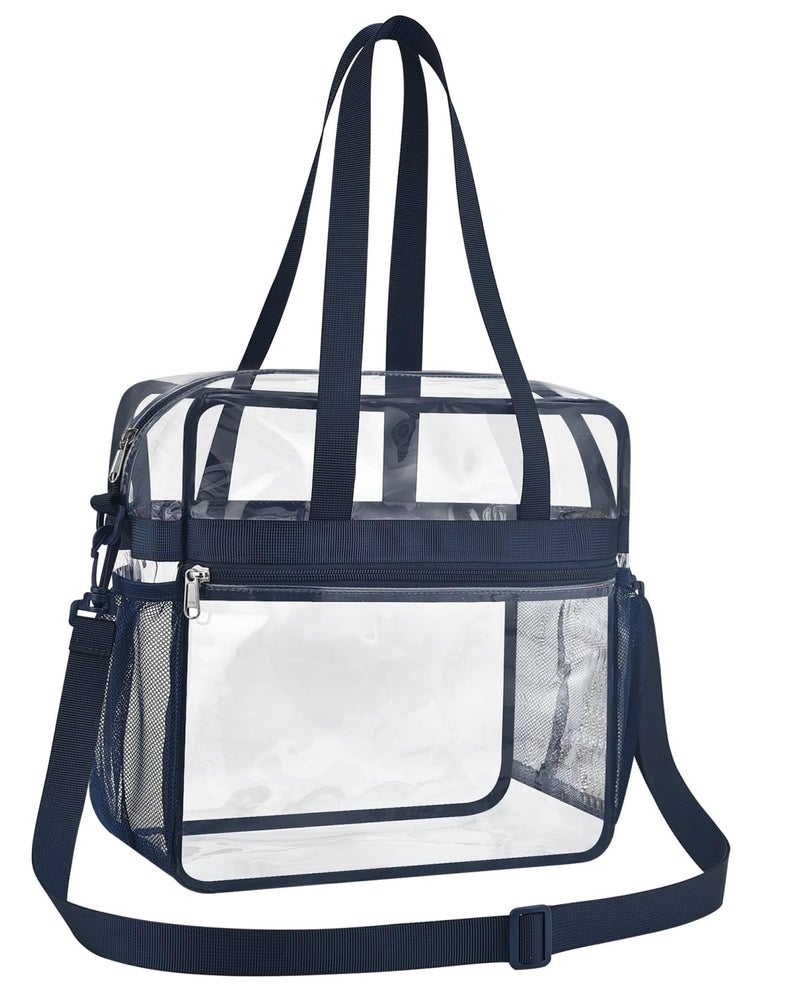 Paxiland Clear Bag for Stadium Events 12x6x12 Large Clear Tote Lunch Bag Stadium Approved with Reinforced Shoulder Straps for Concert Outfits and Festival Transparent Handbag for Men Navy - Image 2