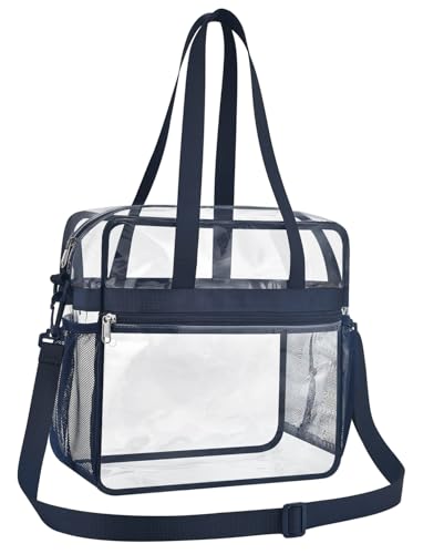 Paxiland Clear Bag for Stadium Events 12x6x12 Large Clear Tote Lunch Bag Stadium Approved with Reinforced Shoulder Straps for Concert Outfits and Festival Transparent Handbag for Men Navy - Image 1