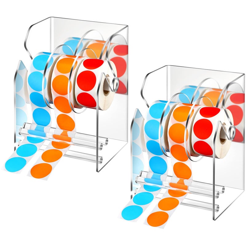 Geosar 2 Pcs Adjustable Label Dispenser 3 Disks Sticker Roll Holder Sticker Dispenser Clear Label Roll Holder Acrylic Tape Organizer Stand for Office Home Desktop - Image 2