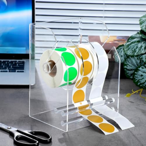 Geosar 2 Pcs Adjustable Label Dispenser 3 Disks Sticker Roll Holder Sticker Dispenser Clear Label Roll Holder Acrylic Tape Organizer Stand for Office Home Desktop - Image 3