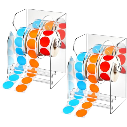 Geosar 2 Pcs Adjustable Label Dispenser 3 Disks Sticker Roll Holder Sticker Dispenser Clear Label Roll Holder Acrylic Tape Organizer Stand for Office Home Desktop - Image 1