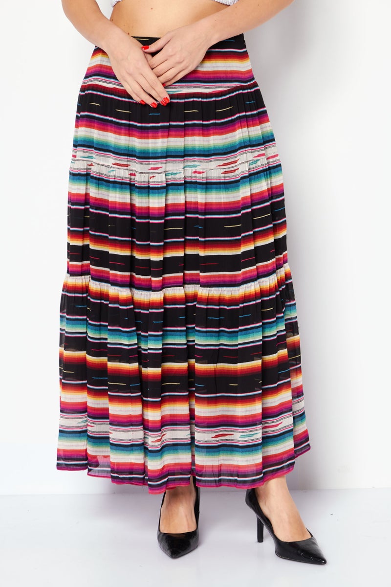 Laura Miller Women Stripe Maxi Skirt, Black Combo  - Image 1
