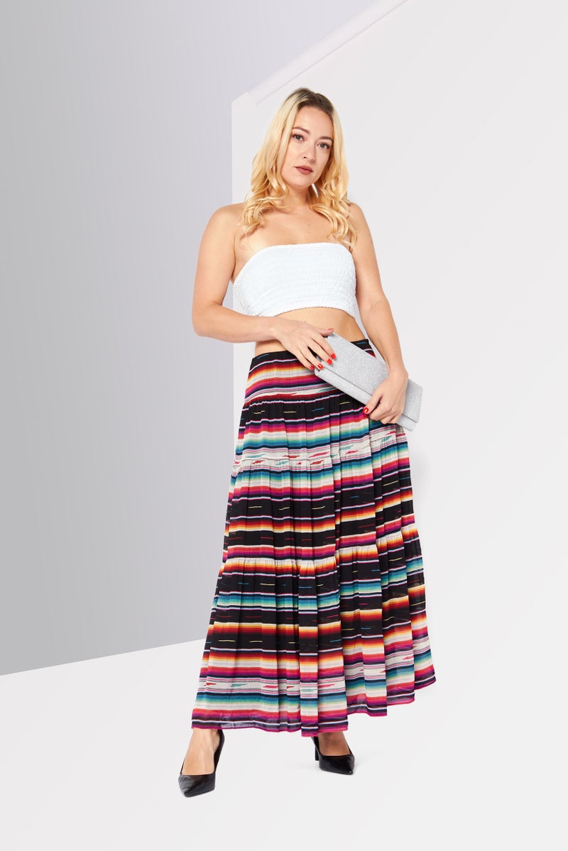 Laura Miller Women Stripe Maxi Skirt, Black Combo  - Image 2