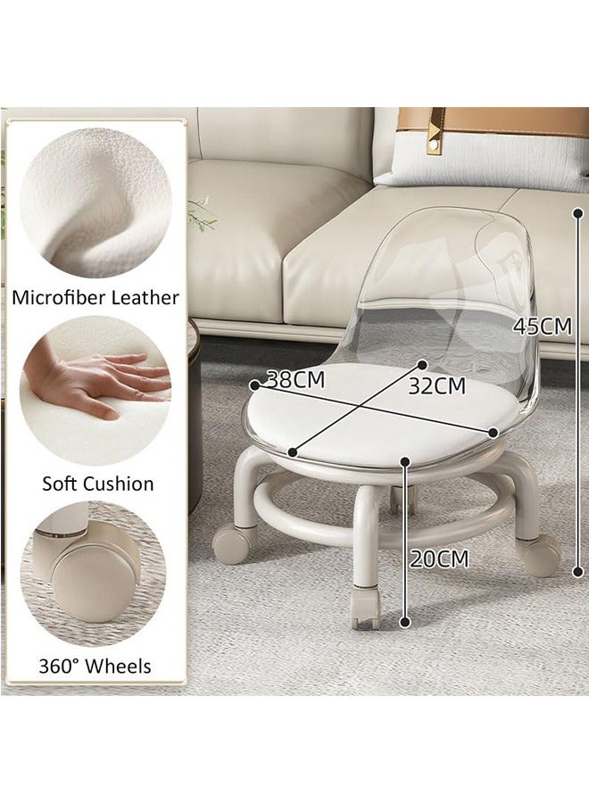 Generic PU Leather Modern Rolling Stool with Low Back Height Adjustable Work Salon Drafting Swivel Task Chair  - Image 2