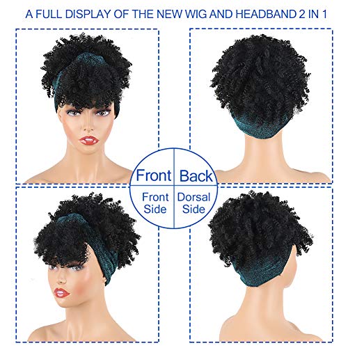 Aisaide Headband Wigs for Black Women Scarf Wigs Black Wig with Bangs Turban Natural Headbands Wigs for Black Women Kinky Curly Hair Wigs - Image 5