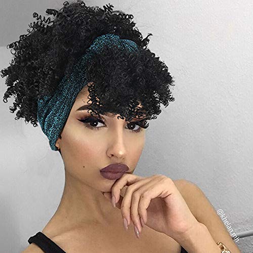 Aisaide Headband Wigs for Black Women Scarf Wigs Black Wig with Bangs Turban Natural Headbands Wigs for Black Women Kinky Curly Hair Wigs - Image 2