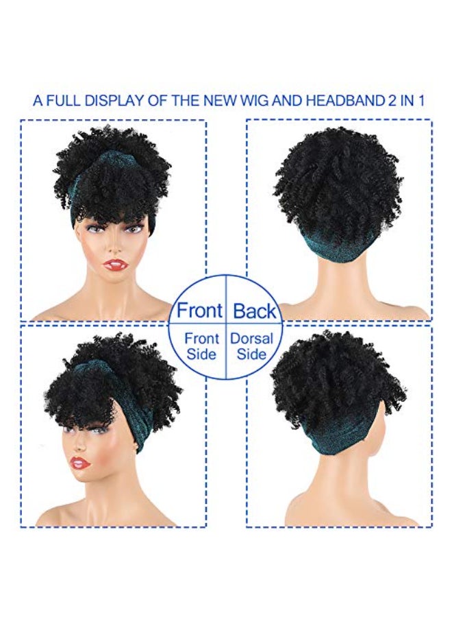 Aisaide Headband Wigs for Black Women Scarf Wigs Black Wig with Bangs Turban Natural Headbands Wigs for Black Women Kinky Curly Hair Wigs - Image 4