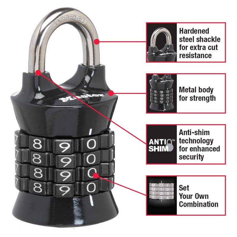 Master Lock Combination Lock, Set Your Own Combination Lock for Gym and School Lockers, Indoor Combo Padlock, Colors May Vary, 1535D - Image 2