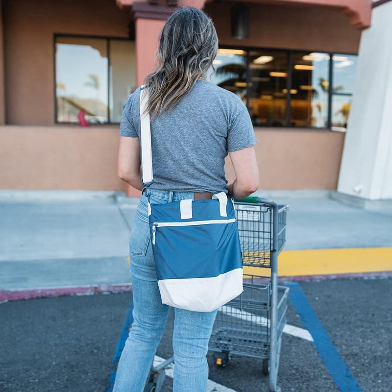 Clevermade CleverMade Reusable Lunch Bag Cooler 12 Can Capacity NavyCream with Shoulder Strap Insulated Beach Tote for Meal Prep Travel and Grocery Shopping  - Image 3