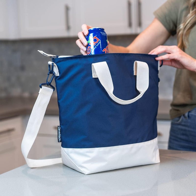Clevermade CleverMade Reusable Lunch Bag Cooler 12 Can Capacity NavyCream with Shoulder Strap Insulated Beach Tote for Meal Prep Travel and Grocery Shopping  - Image 4