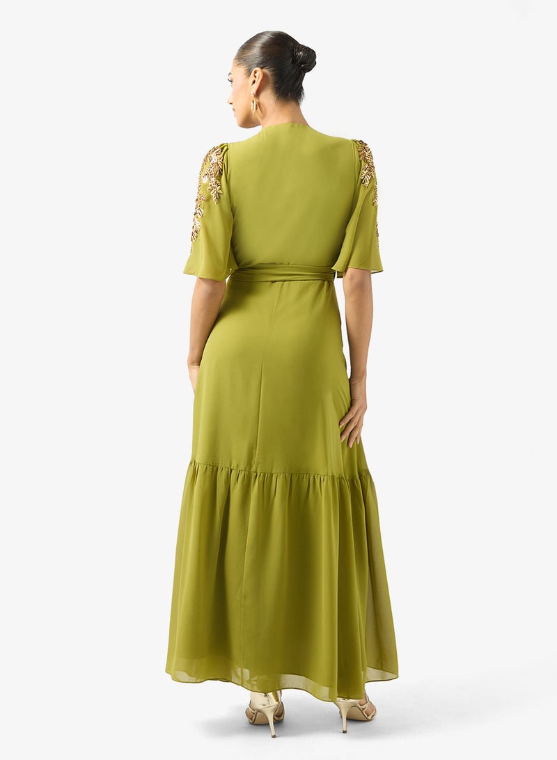 Hope & Ivy Embellished Flutter Sleeve  Wrap   Tie Waist Maxi Dress - Image 2