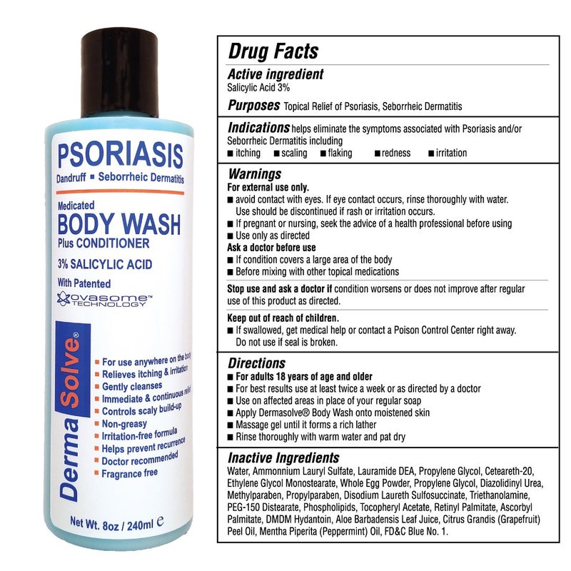 Dermasolve Medicated Psoriasis Body Wash - 2-Pack (8.0 oz each) - Proven to Provide Relief from Psoriasis, Eczema & Seborrheic Dermatitis, Doctor Recommended for Dry, Itchy, Red, Flaky, Scaly Skin - Image 2