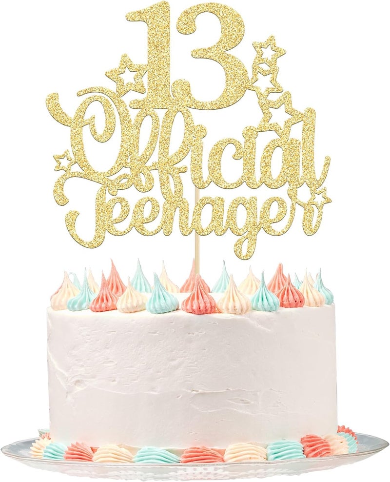 Confetti! 13 Official Teenager Cake Topper - Glitter Number 13 - Cheers to 13-13th Birthday Cake Pick Decorations for Teen 13th Birthday Party Decorations Supplies (Gold) - Image 1