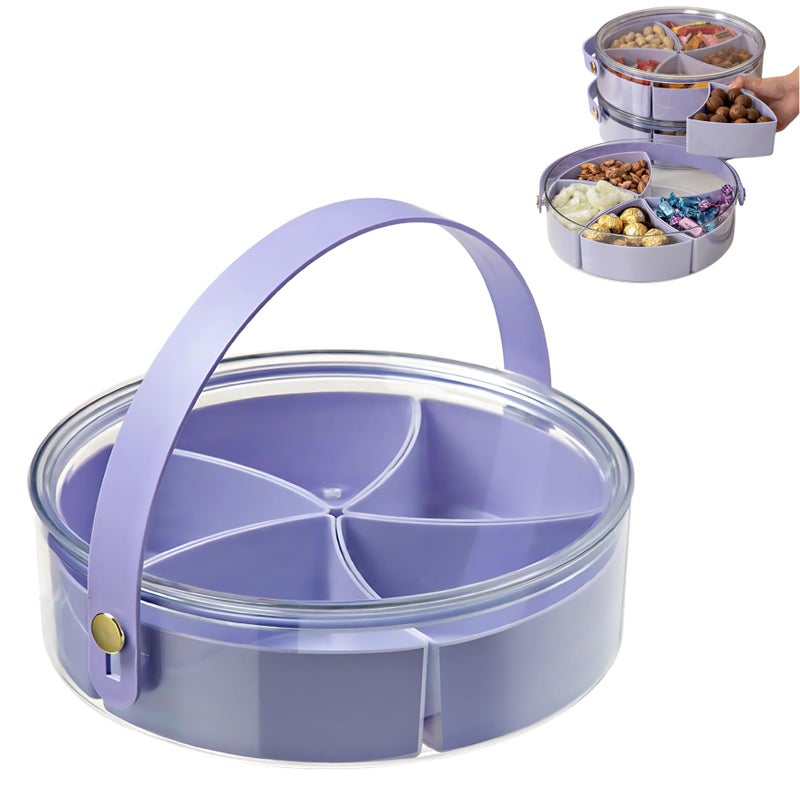 HOOPVOOL Divided Serving Tray with Lid and Handle Snackle Box Container Portable Snack Platters for Candy, Fruits, Nuts, Snacks, for Parties, Picnic (Purple) - Image 1