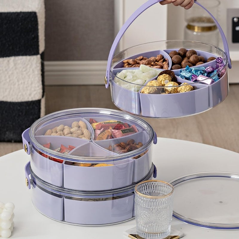HOOPVOOL Divided Serving Tray with Lid and Handle Snackle Box Container Portable Snack Platters for Candy, Fruits, Nuts, Snacks, for Parties, Picnic (Purple) - Image 5