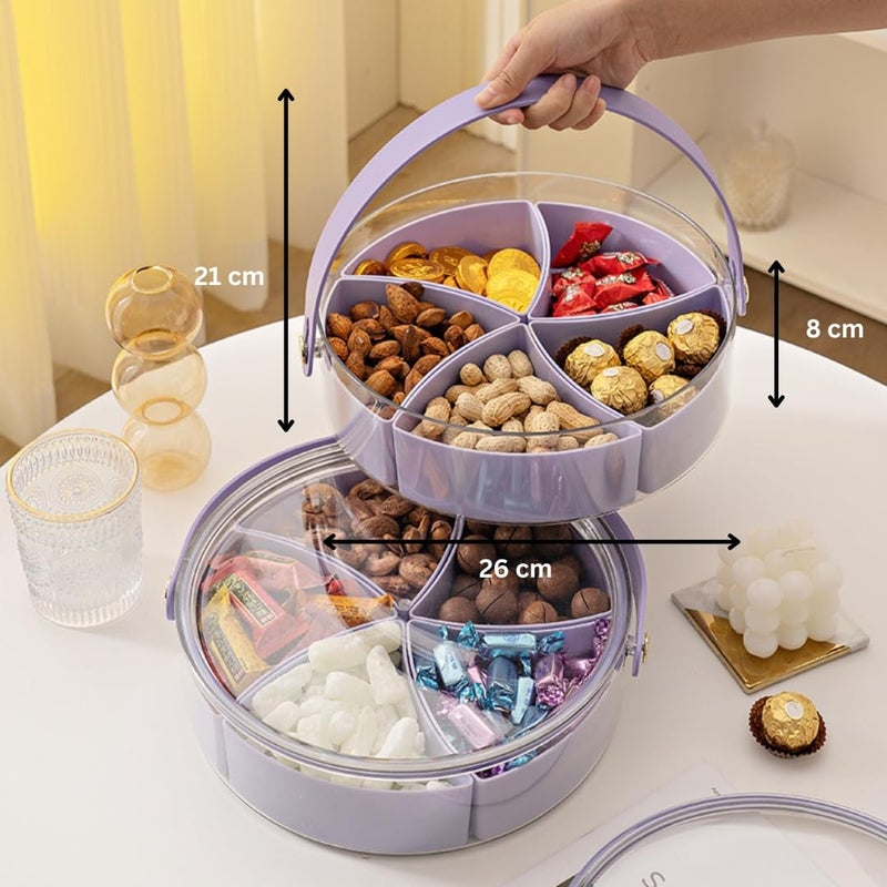 HOOPVOOL Divided Serving Tray with Lid and Handle Snackle Box Container Portable Snack Platters for Candy, Fruits, Nuts, Snacks, for Parties, Picnic (Purple) - Image 3