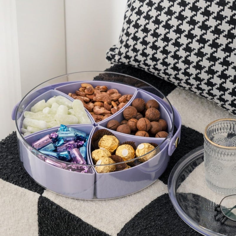 HOOPVOOL Divided Serving Tray with Lid and Handle Snackle Box Container Portable Snack Platters for Candy, Fruits, Nuts, Snacks, for Parties, Picnic (Purple) - Image 2