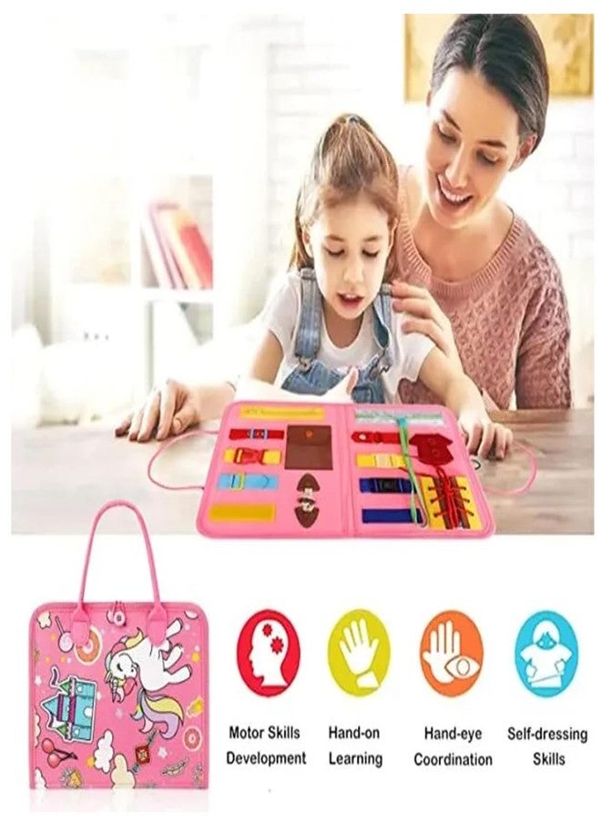 Breatoi Toddlers Busy Board,Sensory Boards For Autism Toys,Interactive Educational Toys 2+ Years Old Girls Boys Learn To Dress,Fine Motor Skills Travel Toys For Airplane Or Car (Unicorn),Multicolor - Image 3