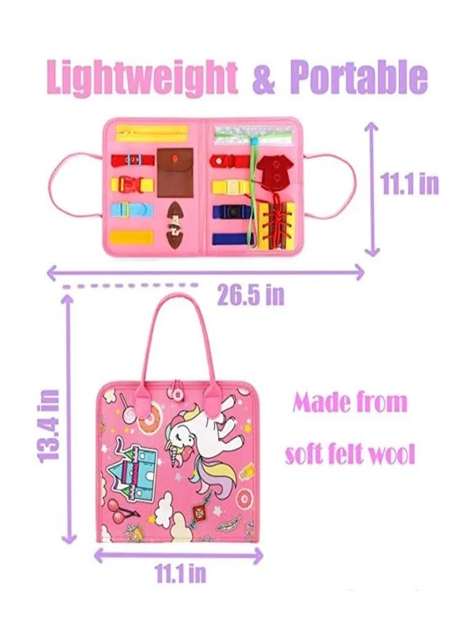 Breatoi Toddlers Busy Board,Sensory Boards For Autism Toys,Interactive Educational Toys 2+ Years Old Girls Boys Learn To Dress,Fine Motor Skills Travel Toys For Airplane Or Car (Unicorn),Multicolor - Image 4