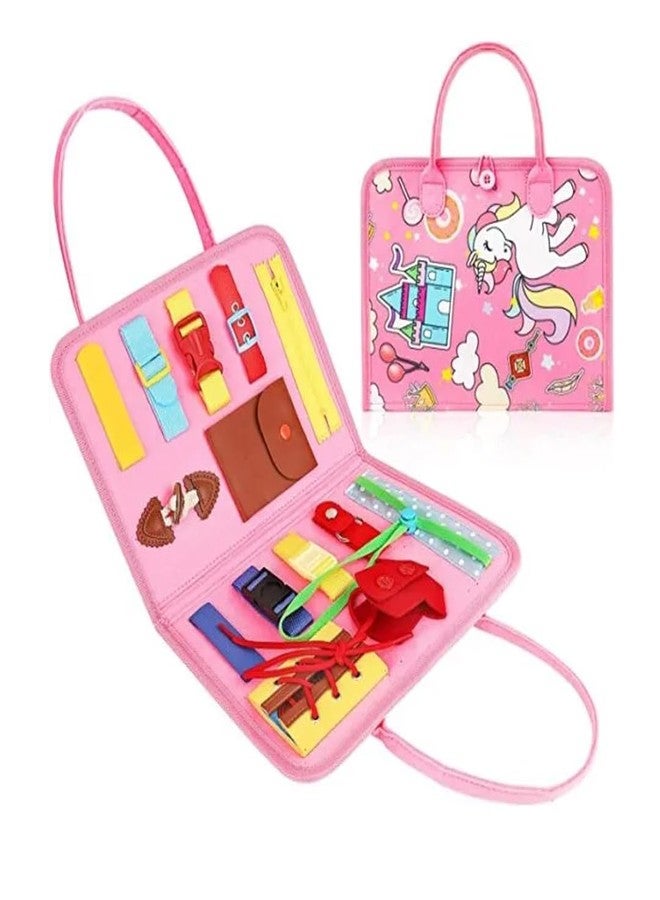 Breatoi Toddlers Busy Board,Sensory Boards For Autism Toys,Interactive Educational Toys 2+ Years Old Girls Boys Learn To Dress,Fine Motor Skills Travel Toys For Airplane Or Car (Unicorn),Multicolor - Image 1